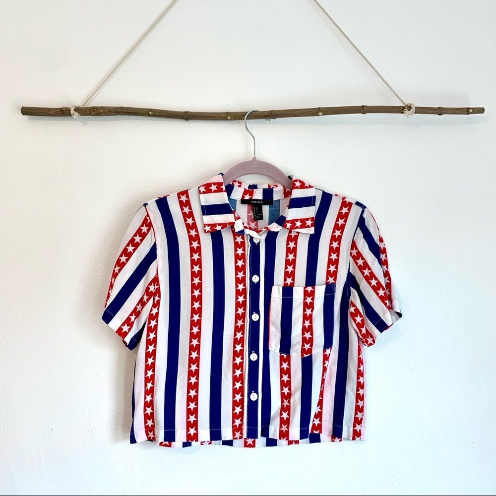 ⭐️BOGO FREE! American Flag Button Up Crop Top